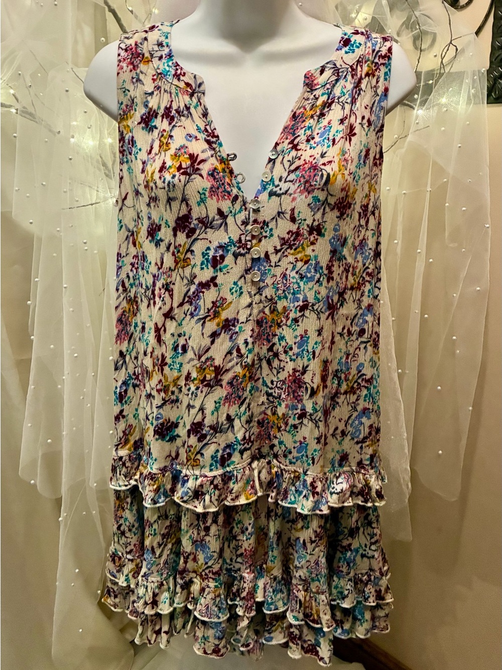 Love Floral Ruffled Sleeveless Mini Dress